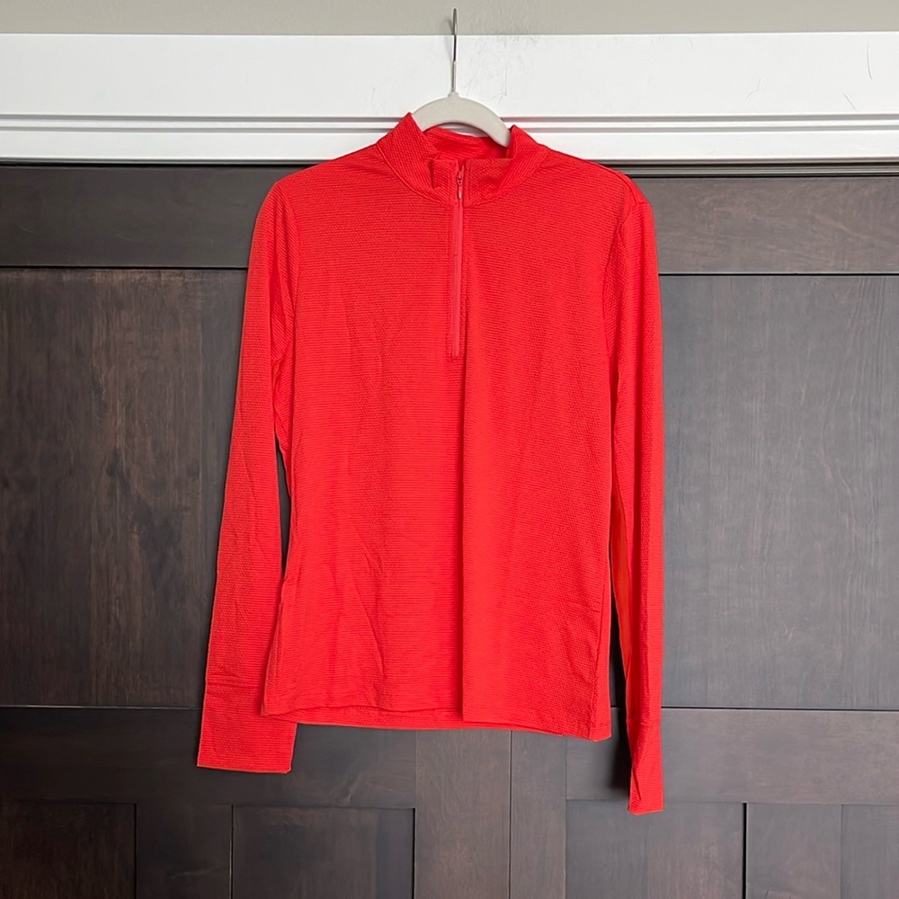 Tommy Bahama Active Womenโs Red Orange Long Sleeve Quarter Zip Pullover Medium